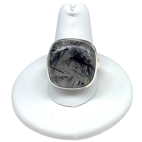 Jewelry - Rutilated Quartz Ring Size 11 Solid 925 Sterling Silver Black Tourmaline Rutile